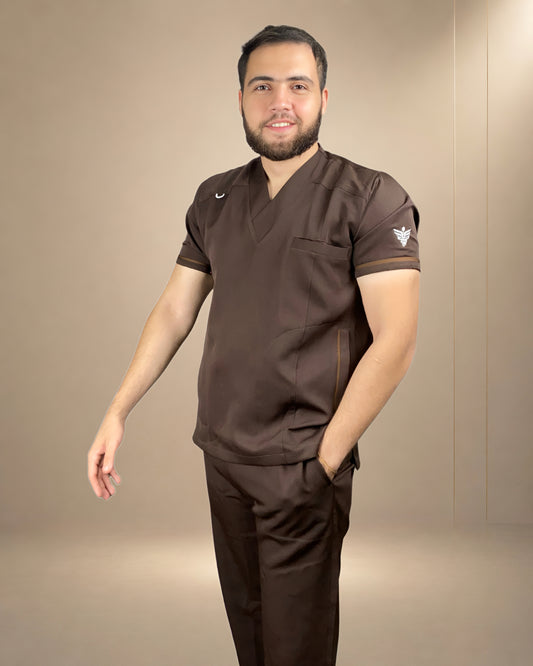 Unisex Clever Pro Short-Sleeve Medical Scrub (V-Cut) – Brown