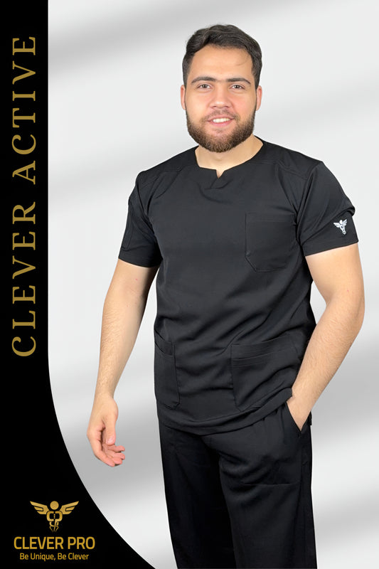 Unisex Clever Active Short-Sleeve Medical Scrub (Round - Cut) – Royal Black