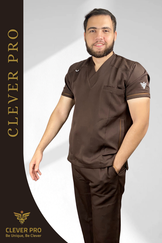 Unisex Clever Pro Short-Sleeve Medical Scrub (V-Cut) – Brown