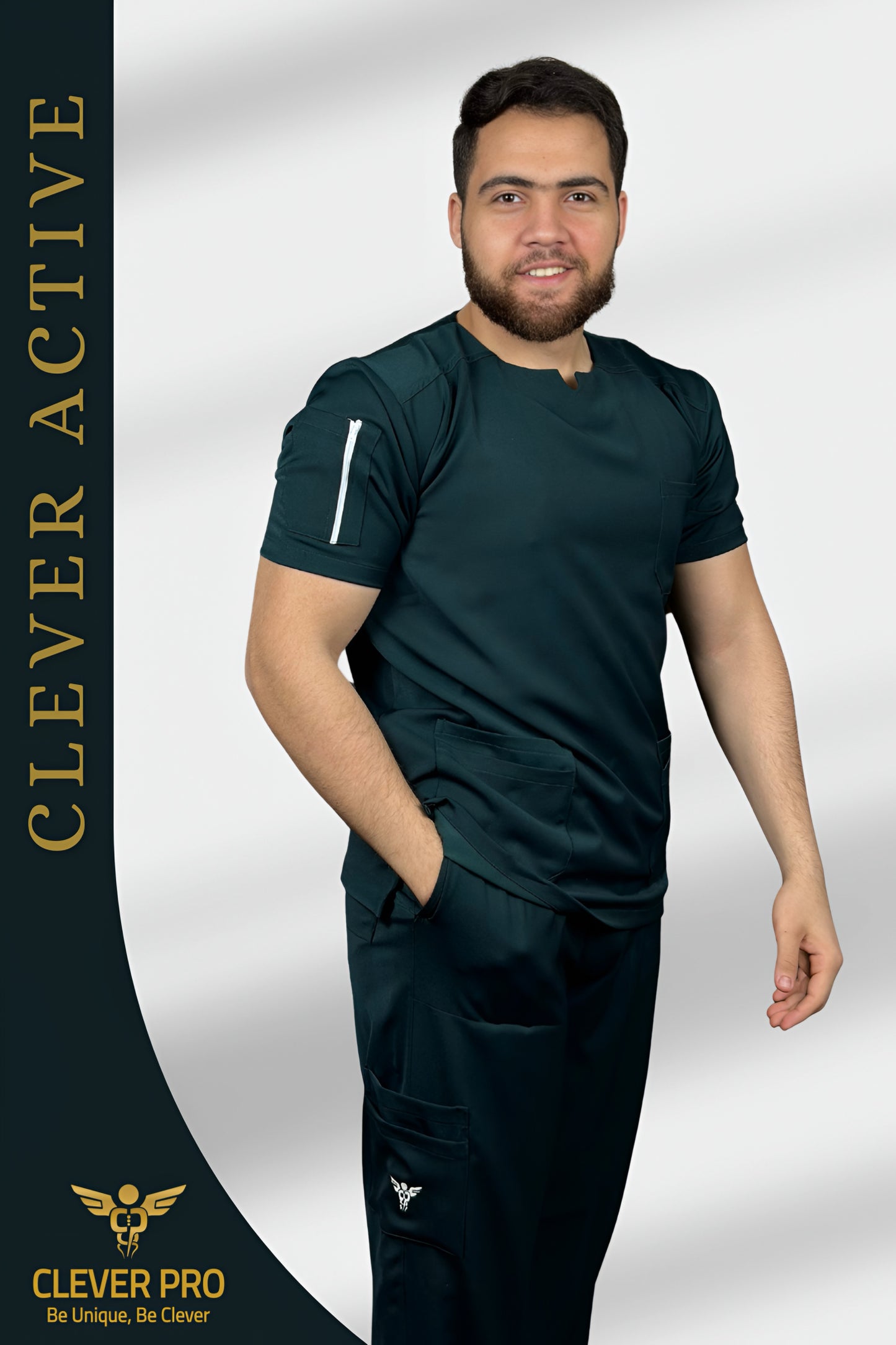 Unisex Clever Active Short-Sleeve Medical Scrub (Round - Cut) – Dark Teal