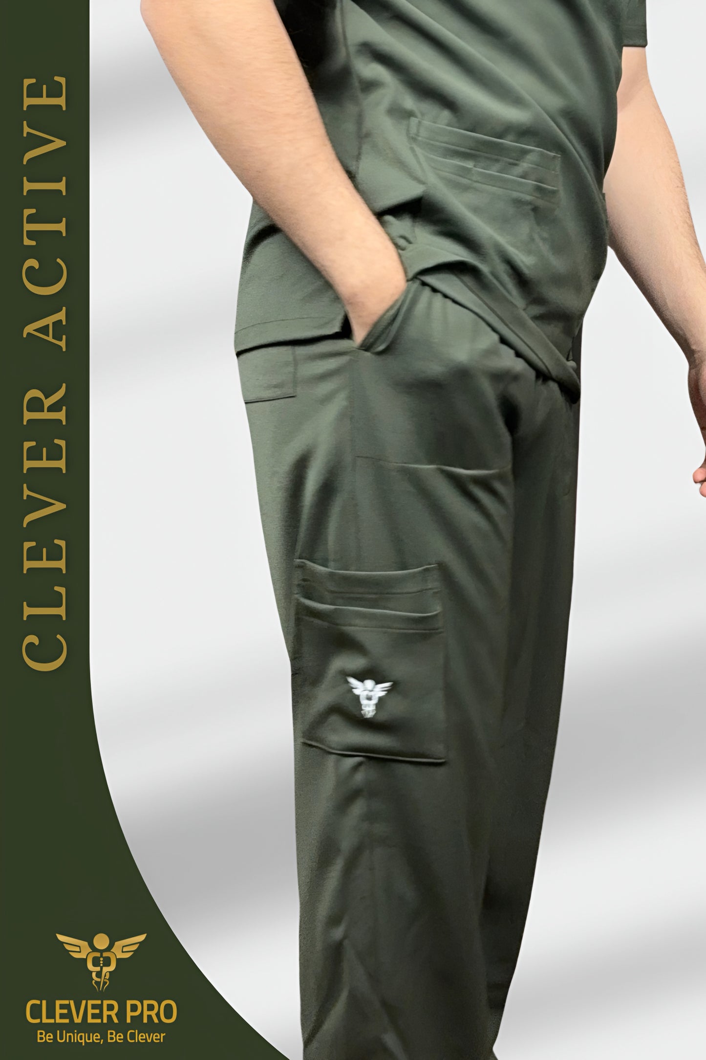 Unisex Clever Active Short-Sleeve Medical Scrub (Round - Cut) – Olive Green