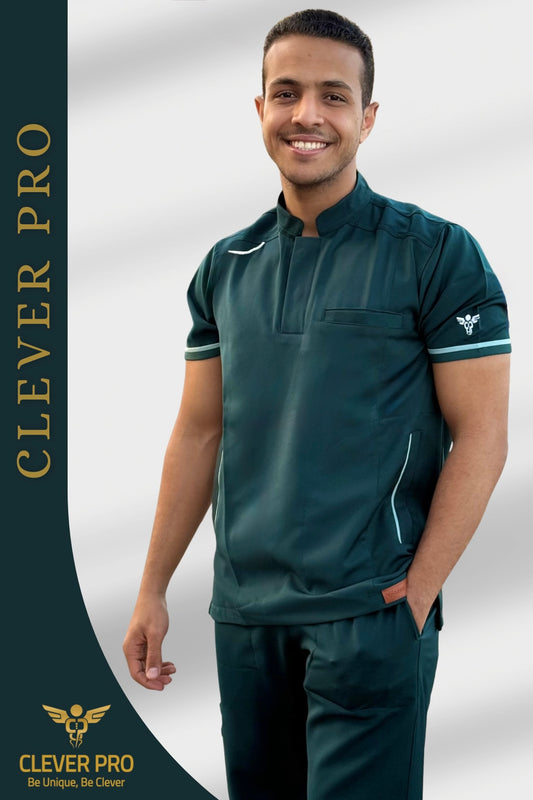 Unisex Clever Pro Short-Sleeve Medical Scrub (Half Collar) – Dark Teal
