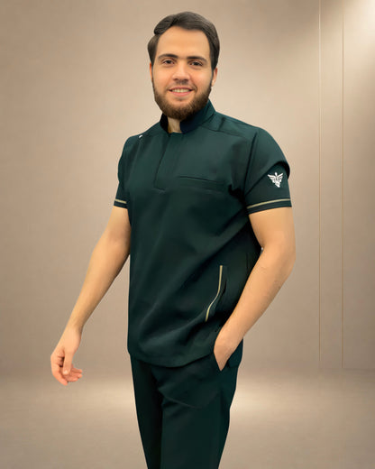 Unisex Clever Pro Short-Sleeve Medical Scrub (Half collar) – Emerald Green