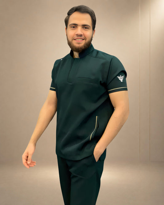 Unisex Clever Pro Short-Sleeve Medical Scrub (Half collar) – Emerald Green