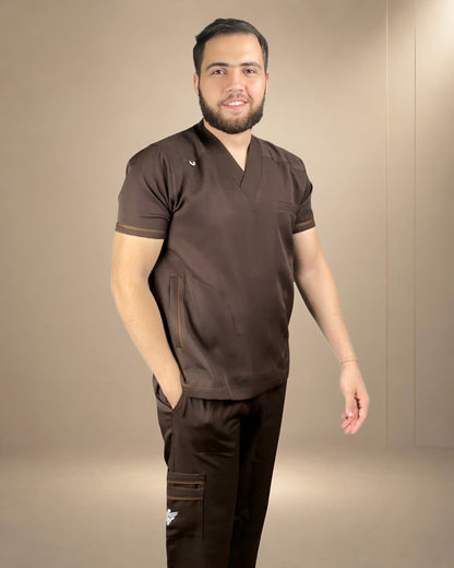 Unisex Clever Pro Short-Sleeve Medical Scrub (V-Cut) – Brown