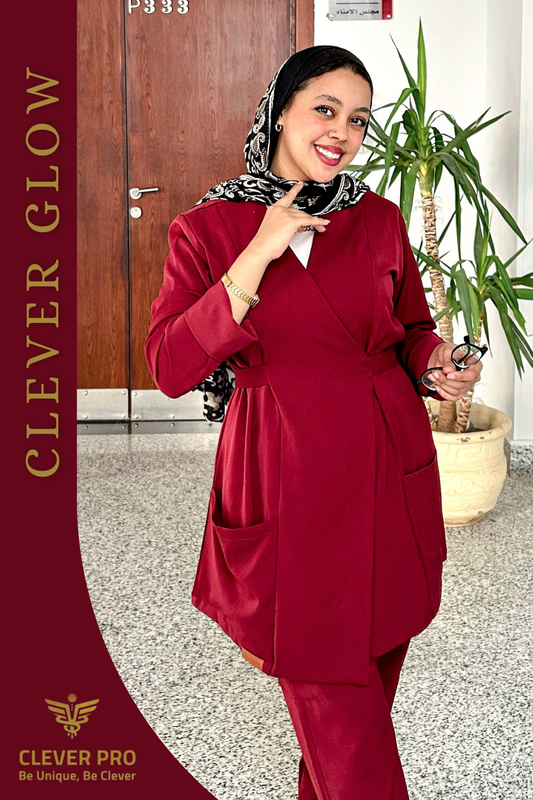 Clever Glow Long-Sleeve Medical Scrub ( Female Cut ) – Burgundy