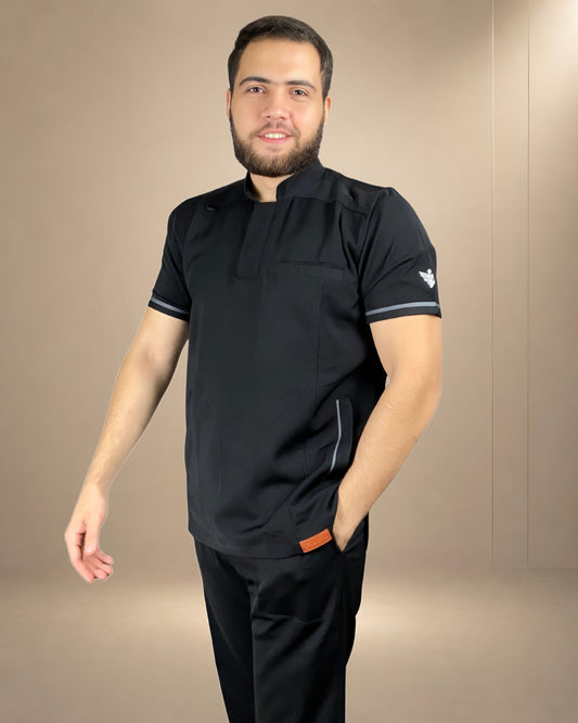 Unisex Clever Pro Short-Sleeve Medical Scrub (Half collar) – Black