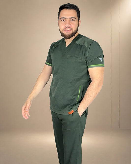 Unisex Clever Pro Short-Sleeve Medical Scrub (V Cut) – Military Olive